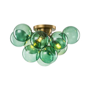 LightFixturesUSA - 3 - Light Cluster Green Tinted Glass Globe Bubble Semi Flush - Ceiling Light - Green Bubble - 