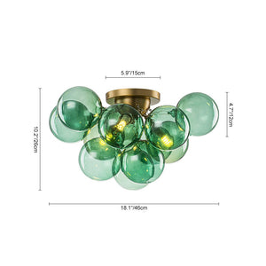 LightFixturesUSA - 3 - Light Cluster Green Tinted Glass Globe Bubble Semi Flush - Ceiling Light - Green Bubble - 