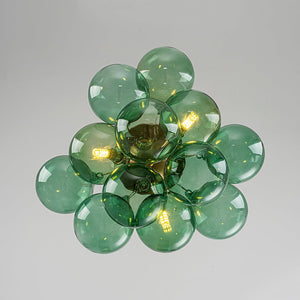 LightFixturesUSA - 3 - Light Cluster Green Tinted Glass Globe Bubble Semi Flush - Ceiling Light - Green Bubble - 