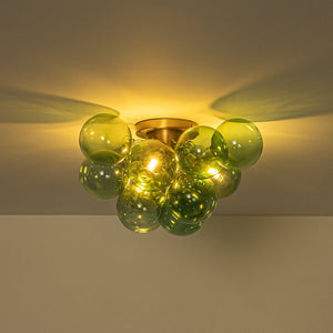 LightFixturesUSA - 3 - Light Cluster Green Tinted Glass Globe Bubble Semi Flush - Ceiling Light - Green Bubble - 