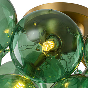 LightFixturesUSA - 3 - Light Cluster Green Tinted Glass Globe Bubble Semi Flush - Ceiling Light - Green Bubble - 