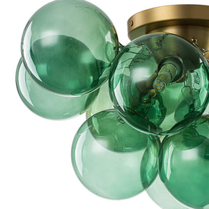 LightFixturesUSA - 3 - Light Cluster Green Tinted Glass Globe Bubble Semi Flush - Ceiling Light - Green Bubble - 