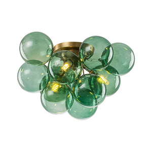 LightFixturesUSA - 3 - Light Cluster Green Tinted Glass Globe Bubble Semi Flush - Ceiling Light - Green Bubble - 