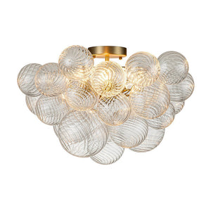 LightFixturesUSA - 3 - Light Cluster Ribbed Glass Bubble Semi Flush Chandelier - Chandelier - Brass - 3 - Lt