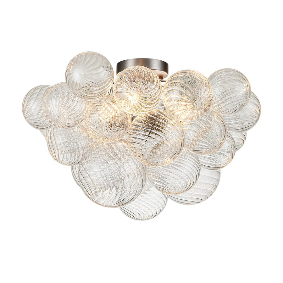 LightFixturesUSA - 3 - Light Cluster Ribbed Glass Bubble Semi Flush Chandelier - Chandelier - Brass - 3 - Lt