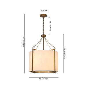 LightFixturesUSA-3-Light Distressed Bronze White Fabric Drum Lantern Pendant-Chandelier-19.7 in-