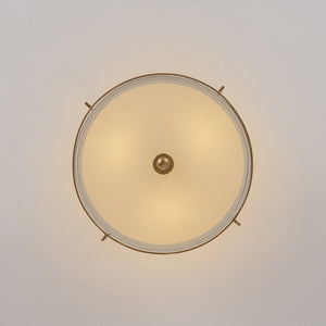 LightFixturesUSA-3-Light Distressed Gold Linen Drum Cage Semi Flush Mount-Ceiling Light-14 in-