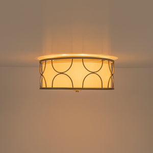 LightFixturesUSA-3-Light Distressed Layered Fabric Drum Cage Semi Flush Mount-Ceiling Light-16 in-