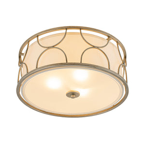 LightFixturesUSA-3-Light Distressed Layered Fabric Drum Cage Semi Flush Mount-Ceiling Light-16 in-