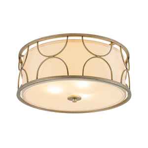 LightFixturesUSA-3-Light Distressed Layered Fabric Drum Cage Semi Flush Mount-Ceiling Light-16 in-