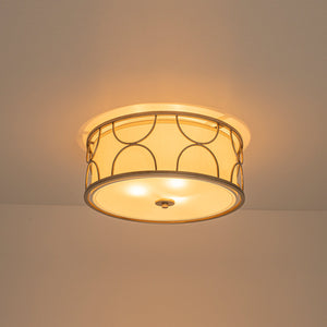 LightFixturesUSA-3-Light Distressed Layered Fabric Drum Cage Semi Flush Mount-Ceiling Light-16 in-