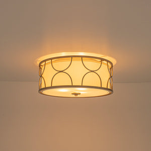 LightFixturesUSA-3-Light Distressed Layered Fabric Drum Cage Semi Flush Mount-Ceiling Light-16 in-