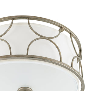 LightFixturesUSA-3-Light Distressed Layered Fabric Drum Cage Semi Flush Mount-Ceiling Light-16 in-