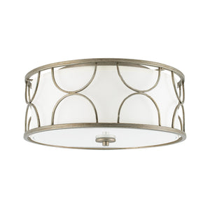 LightFixturesUSA-3-Light Distressed Layered Fabric Drum Cage Semi Flush Mount-Ceiling Light-16 in-