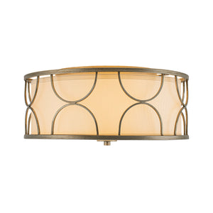 LightFixturesUSA-3-Light Distressed Layered Fabric Drum Cage Semi Flush Mount-Ceiling Light-16 in-