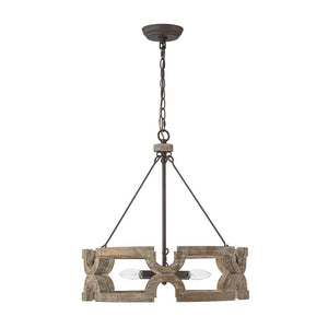 LightFixturesUSA - 3 - Light Farmhouse Open Aged Wood Drum Pendant Light - Chandelier - 3 - Light - 