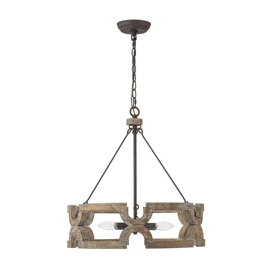 LightFixturesUSA - 3 - Light Farmhouse Open Aged Wood Drum Pendant Light - Chandelier - 3 - Light - 