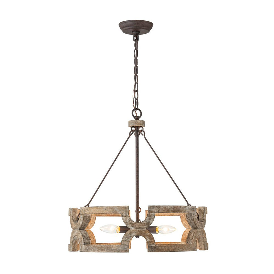 LightFixturesUSA - 3 - Light Farmhouse Open Aged Wood Drum Pendant Light - Chandelier - 3 - Light - 