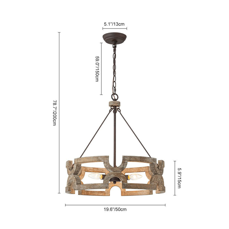 LightFixturesUSA - 3 - Light Farmhouse Open Aged Wood Drum Pendant Light - Chandelier - 3 - Light - 