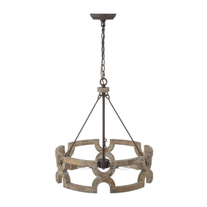 LightFixturesUSA - 3 - Light Farmhouse Open Aged Wood Drum Pendant Light - Chandelier - 3 - Light - 