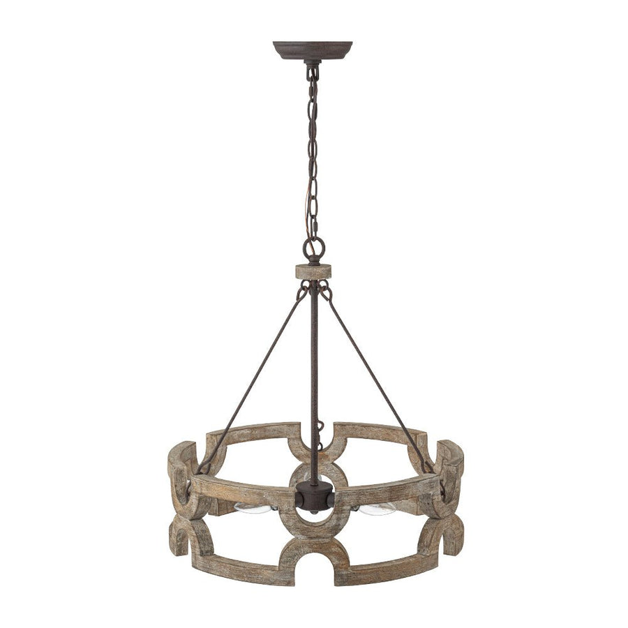 LightFixturesUSA - 3 - Light Farmhouse Open Aged Wood Drum Pendant Light - Chandelier - 3 - Light - 