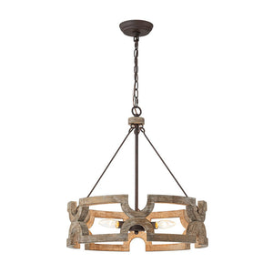 LightFixturesUSA - 3 - Light Farmhouse Open Aged Wood Drum Pendant Light - Chandelier - 3 - Light - 