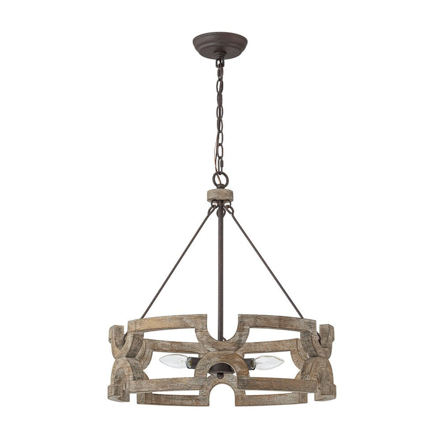 LightFixturesUSA - 3 - Light Farmhouse Open Aged Wood Drum Pendant Light - Chandelier - 3 - Light - 