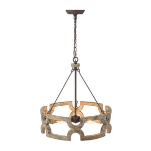 LightFixturesUSA - 3 - Light Farmhouse Open Aged Wood Drum Pendant Light - Chandelier - 3 - Light - 