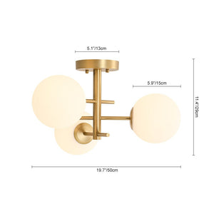 LightFixturesUSA - 3 - Light Frosted Glass Globe Tiered Sputnik Semi Flush Mount - Ceiling Light - Brass - 