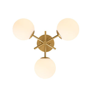 LightFixturesUSA - 3 - Light Frosted Glass Globe Tiered Sputnik Semi Flush Mount - Ceiling Light - Brass - 