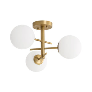 LightFixturesUSA - 3 - Light Frosted Glass Globe Tiered Sputnik Semi Flush Mount - Ceiling Light - Brass - 