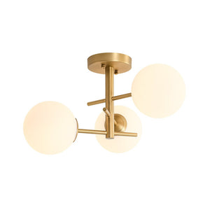LightFixturesUSA - 3 - Light Frosted Glass Globe Tiered Sputnik Semi Flush Mount - Ceiling Light - Brass - 