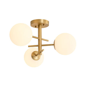LightFixturesUSA - 3 - Light Frosted Glass Globe Tiered Sputnik Semi Flush Mount - Ceiling Light - Brass - 