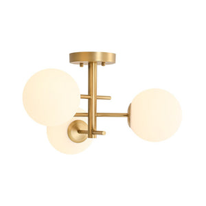 LightFixturesUSA - 3 - Light Frosted Glass Globe Tiered Sputnik Semi Flush Mount - Ceiling Light - Brass - 