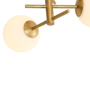 LightFixturesUSA - 3 - Light Frosted Glass Globe Tiered Sputnik Semi Flush Mount - Ceiling Light - Brass - 
