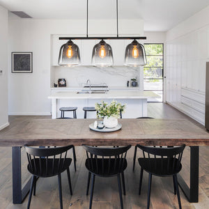 LightFixturesUSA - 3 - Light Gradual Smoked Glass Shade Linear Island Pendant - Chandelier - Black - 