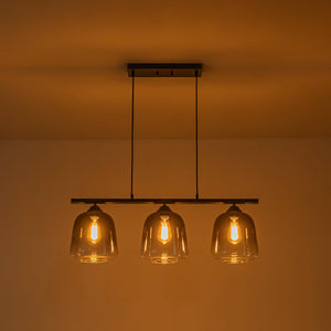 LightFixturesUSA - 3 - Light Gradual Smoked Glass Shade Linear Island Pendant - Chandelier - Black - 