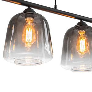 LightFixturesUSA - 3 - Light Gradual Smoked Glass Shade Linear Island Pendant - Chandelier - Black - 