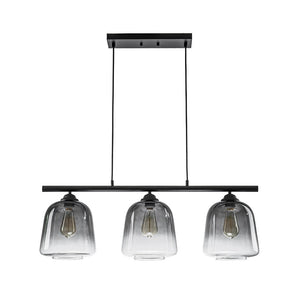 LightFixturesUSA - 3 - Light Gradual Smoked Glass Shade Linear Island Pendant - Chandelier - Black - 