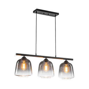 LightFixturesUSA - 3 - Light Gradual Smoked Glass Shade Linear Island Pendant - Chandelier - Black - 