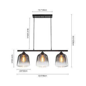 LightFixturesUSA - 3 - Light Gradual Smoked Glass Shade Linear Island Pendant - Chandelier - Black - 