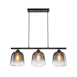 LightFixturesUSA - 3 - Light Gradual Smoked Glass Shade Linear Island Pendant - Chandelier - Black - 