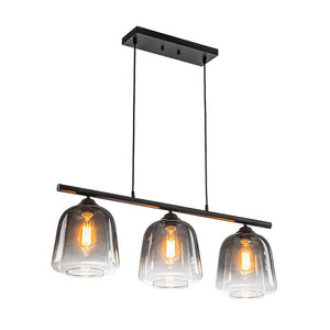 LightFixturesUSA - 3 - Light Gradual Smoked Glass Shade Linear Island Pendant - Chandelier - Black - 