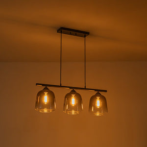 LightFixturesUSA - 3 - Light Gradual Smoked Glass Shade Linear Island Pendant - Chandelier - Black - 