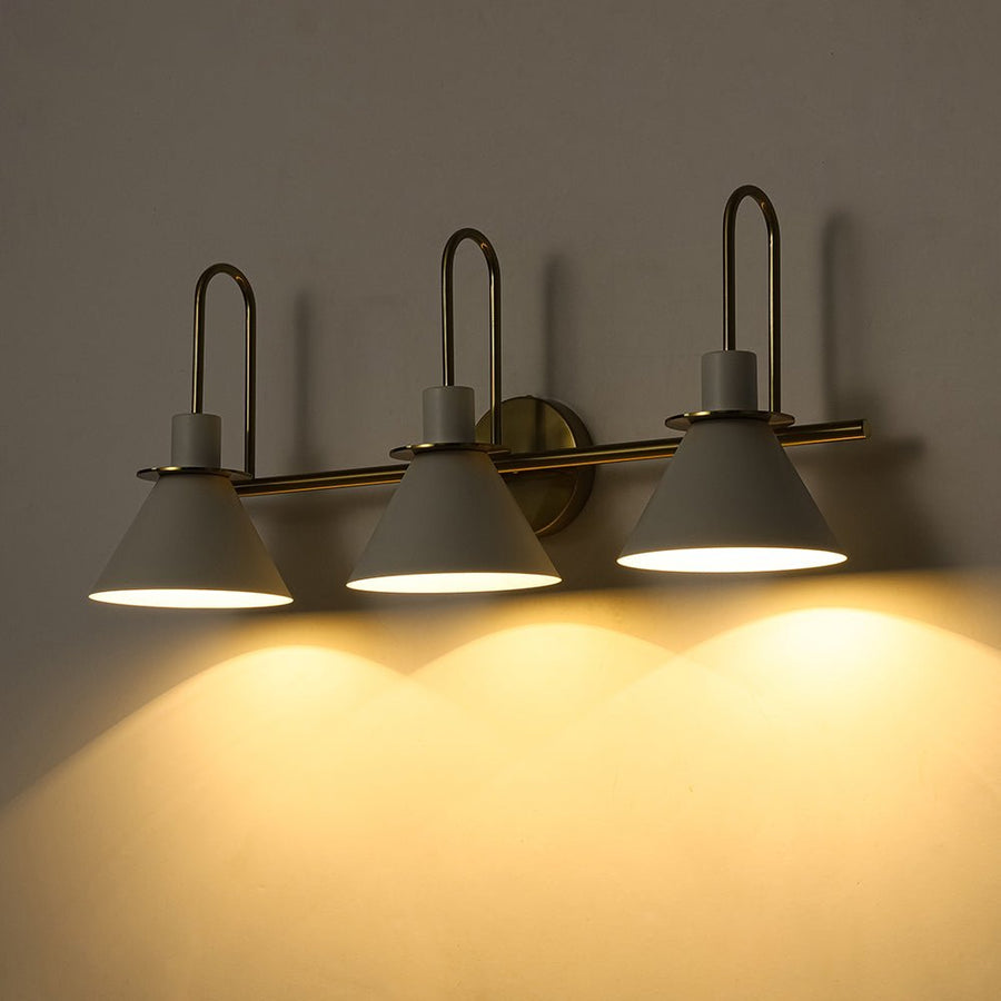 LightFixturesUSA - 3 - Light Metal Conical Shade Bathroom Vanity Wall Sconce - Wall Sconce - White - 