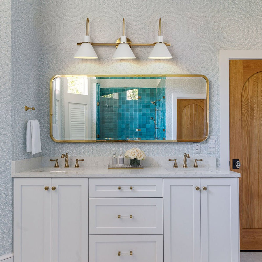 LightFixturesUSA - 3 - Light Metal Conical Shade Bathroom Vanity Wall Sconce - Wall Sconce - White - 