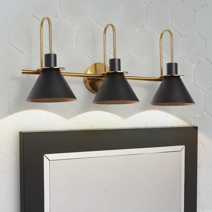 LightFixturesUSA - 3 - Light Metal Conical Shade Bathroom Vanity Wall Sconce - Wall Sconce - White - 
