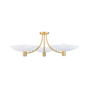 LightFixturesUSA - 3 - Light Modern Iron Brass White Saucer Semi Flush Mount - Ceiling Light - 40.6 in - 