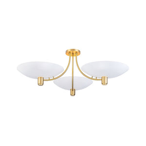 LightFixturesUSA - 3 - Light Modern Iron Brass White Saucer Semi Flush Mount - Ceiling Light - 40.6 in - 