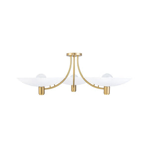 LightFixturesUSA - 3 - Light Modern Iron Brass White Saucer Semi Flush Mount - Ceiling Light - 40.6 in - 